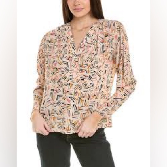 Cabi Top Womens Size M Marni Blouse Abstract Chiffon V-Neck Long Sleeve 4162 - Picture 3 of 14